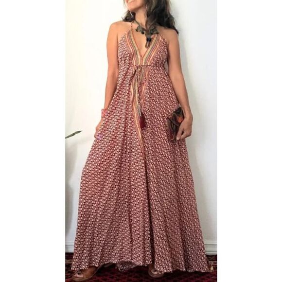 Karma Highway Dresses & Skirts - Karma Highway Penn Boho Pink Halter Backless Dress O/S